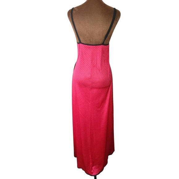 Vintage Vanity Fair Slip Dress Size XS Red Polka Dots Lace High Side Slit Long - Picture 4 of 8